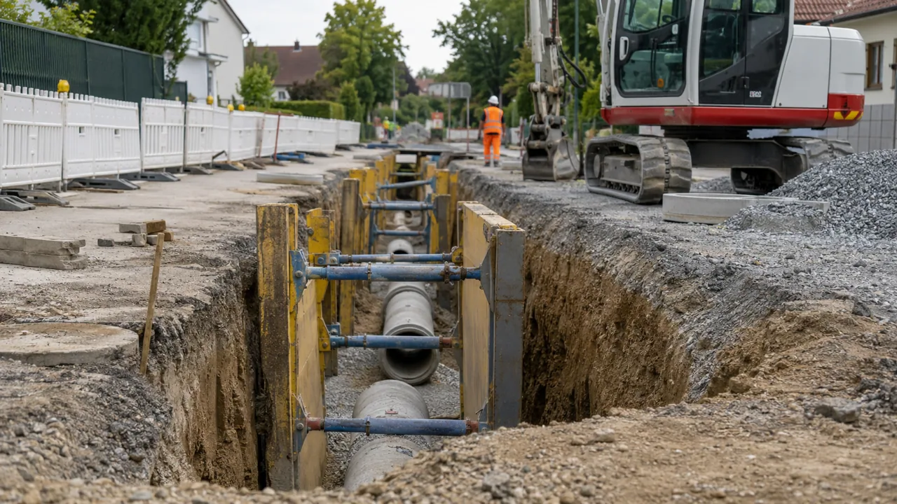 Tiefbauarbeiten an einem Rohrgraben