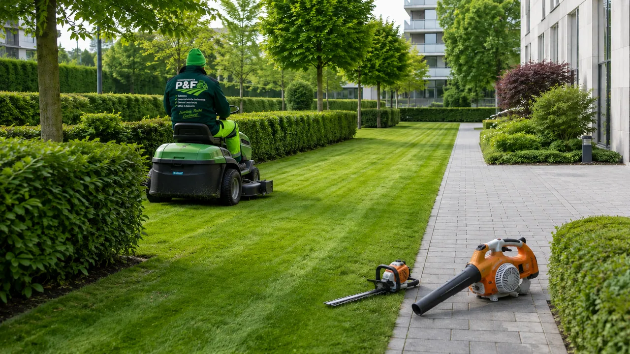 Professionelle Grünpflege einer Außenanlage